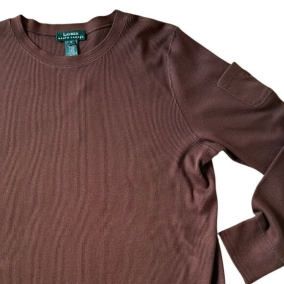 Lauren Ralph Lauren Mahogany Brown Ribbed Knit Shirt Womens Size 1X Lightweight - Picture 1 of 9